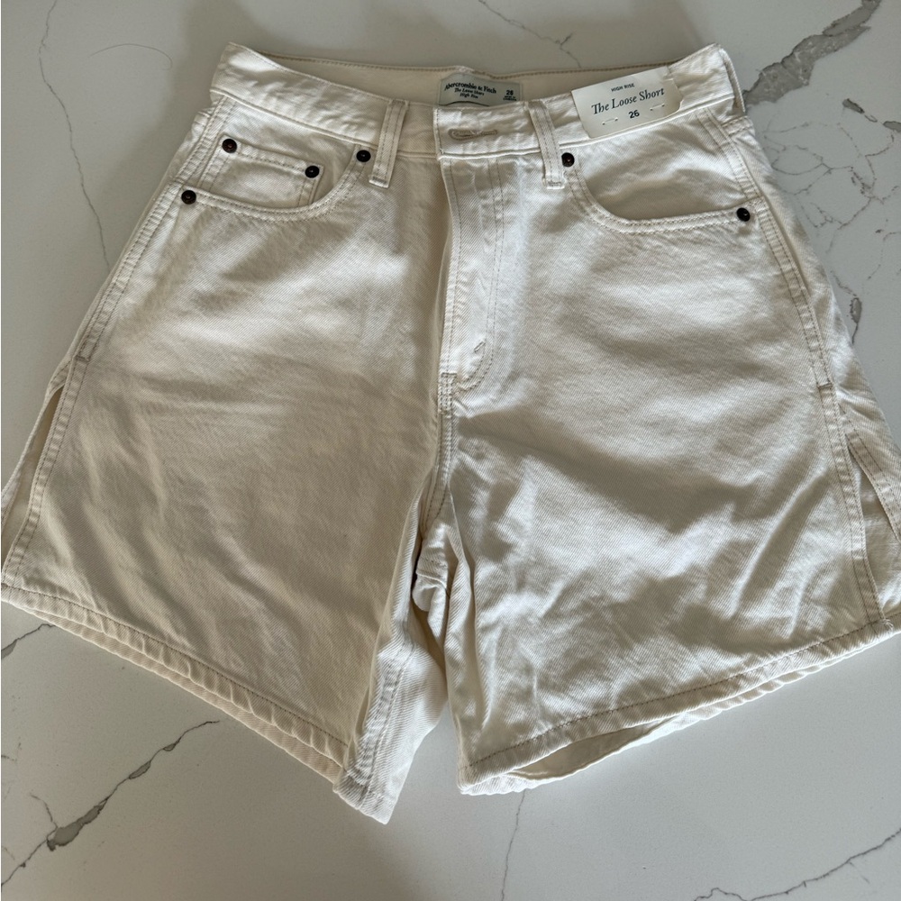 Abercrombie & Fitch Cream High-Rise Denim Shorts